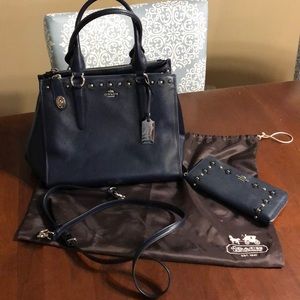 Coach Crosby Navy Floral Rivets purse & wallet EUC